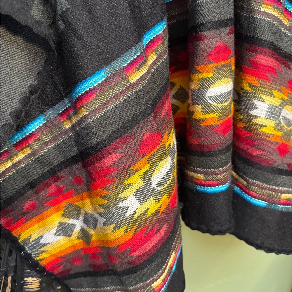 Black Poncho with Colorful Pattern - Picture 4 of 4